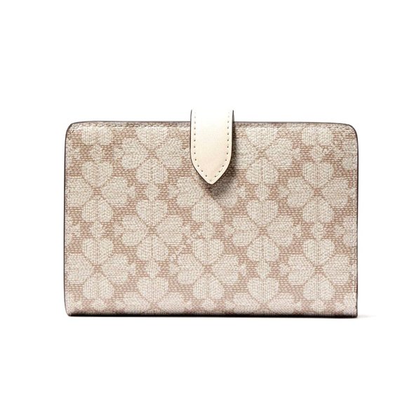 New Kate Spade Signature Spade Flower Medium Compact Bifold Wallet Dark Beige - Picture 2 of 3